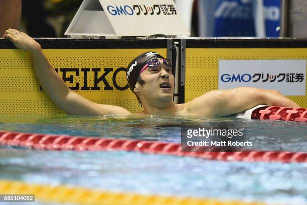 Masato Sakai of Japan reacts in 200m Freestyle Final during the Japan Open 2017 at Tokyo Tatsumi International Swimming Pool on May 19, 2017 in...