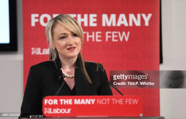 Labour's Shadow Business Secretary Rebecca Long-Bailey talks at press conference outlining the party's opposition to Conservative policy which they...