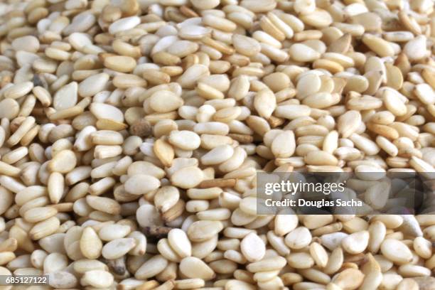 full frame of sesame seeds (sesamum indicum) - sesame oil stock pictures, royalty-free photos & images