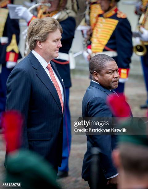 King Willem-Alexander of The Netherlands welcomes President Filipe Nyusi of Mozambique at Palace Noordeinde on May 19, 2017 in The Hague, Netherlands.