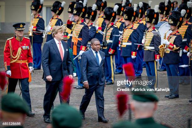 King Willem-Alexander of The Netherlands welcomes President Filipe Nyusi of Mozambique at Palace Noordeinde on May 19, 2017 in The Hague, Netherlands.