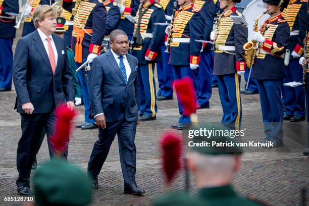 King Willem-Alexander of The Netherlands welcomes President Filipe Nyusi of Mozambique at Palace Noordeinde on May 19, 2017 in The Hague, Netherlands.