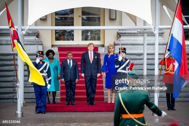 King Willem-Alexander of The Netherlands and Queen Maxima of The Netherlands welcome President Filipe Nyusi of Mozambique and his wife Isaura Nyusi...