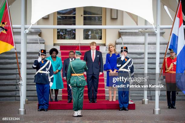 King Willem-Alexander of The Netherlands and Queen Maxima of The Netherlands welcome President Filipe Nyusi of Mozambique and his wife Isaura Nyusi...