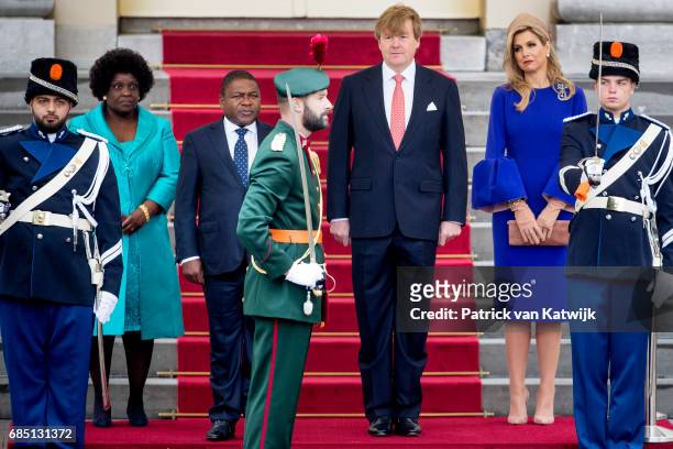 King Willem-Alexander of The Netherlands and Queen Maxima of The Netherlands welcome President Filipe Nyusi of Mozambique and his wife Isaura Nyusi...