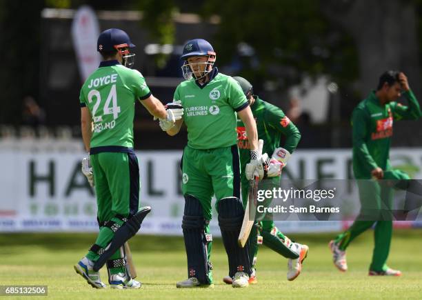 Dublin , Ireland - 19 May 2017; Niall O'Brien and Ed Joyce of Ireland celebrate a four during the One Day International match between Ireland and...