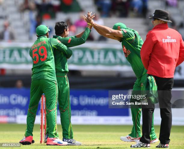 Dublin , Ireland - 19 May 2017; Sunzamul Islam of Bangladesh, second left, is congratulated by Soumya Sarkar and Mashrafe Mortaza of Bangladesh after...