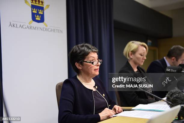 Prosecutors Marianne Ny and Ingrid Isgren attend a press conference in Stockholm on May 19, 2017. A lawyer for WikiLeaks founder Julian Assange...