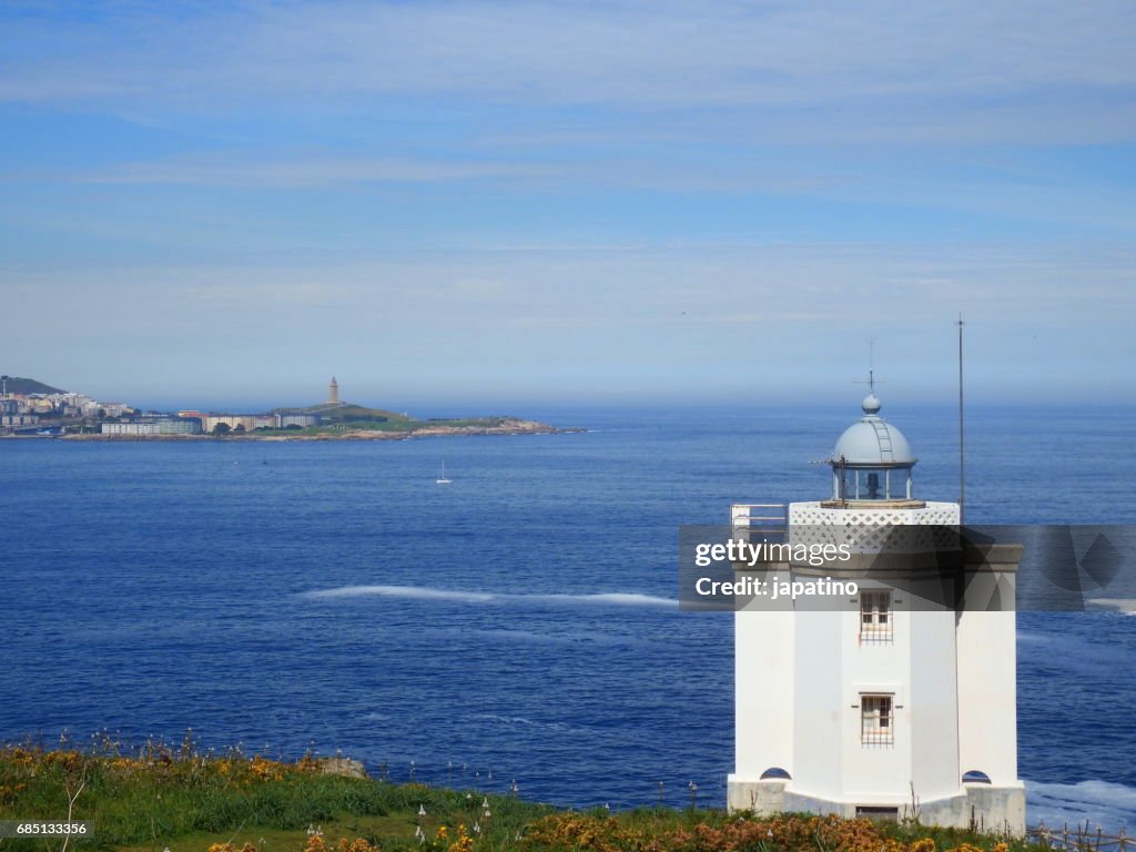 Entrance between lighthouses to the Ria de la Coruña