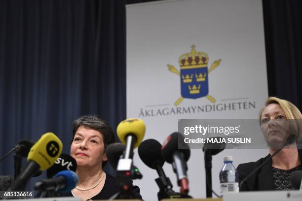 Prosecutors Marianne Ny and Ingrid Isgren attend a press conference in Stockholm on May 19, 2017. A lawyer for WikiLeaks founder Julian Assange...