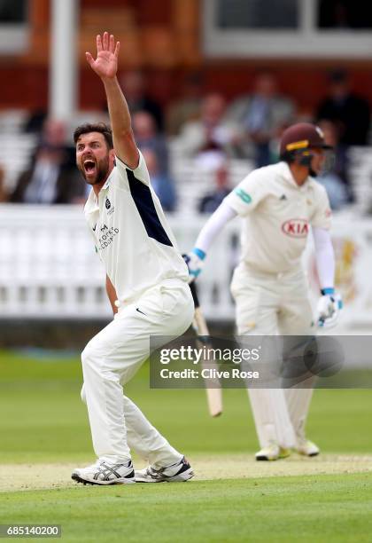 James Franklin of Middlesex succesfully appeals for the wicket of Scott Borthwick of Surrey during the Specsavers County Championship Division One...
