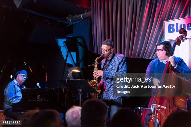 Cuban Jazz musician Jesus 'Chucho' Valdes plays piano as he leads his quartet during a performance at the Blue Note, New York, New York, May 10,...
