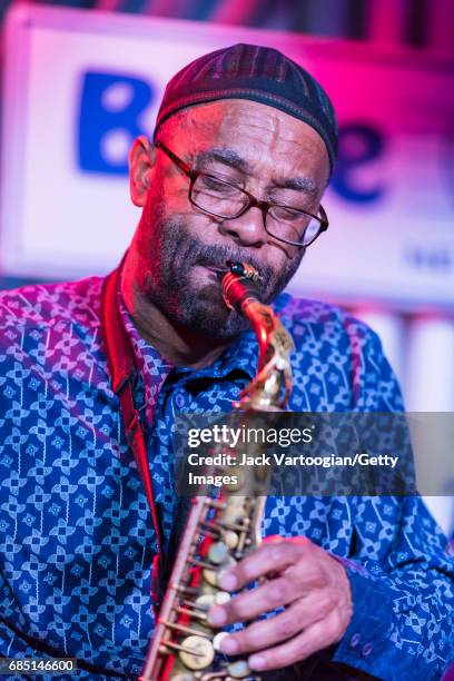 American Jazz musician Kenny Garrett plays alto saxophone as he performace as a special guest with Jesus 'Chucho' Valdes' Quartet at the Blue Note,...