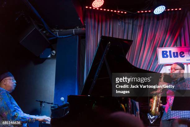 Cuban Jazz musician Jesus 'Chucho' Valdes plays piano as he leads his quartet, and special guest Kenny Garrett on alto saxophone, during a...