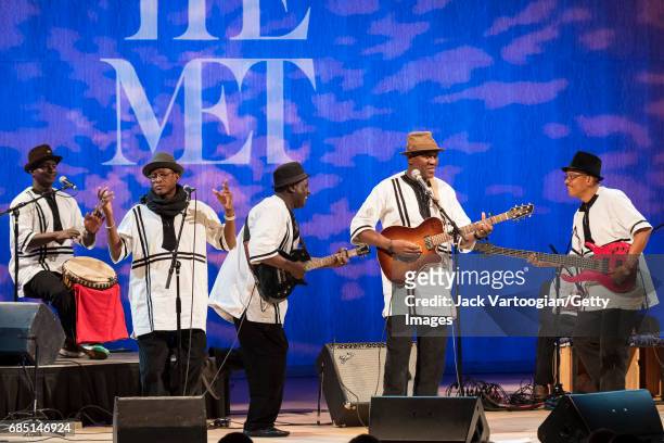 View of the Ali Farka Toure Band onstage during the Metropolitan Museum of Art/World Music Institute's 'Festival au Desert: Caravan of Peace' concert...