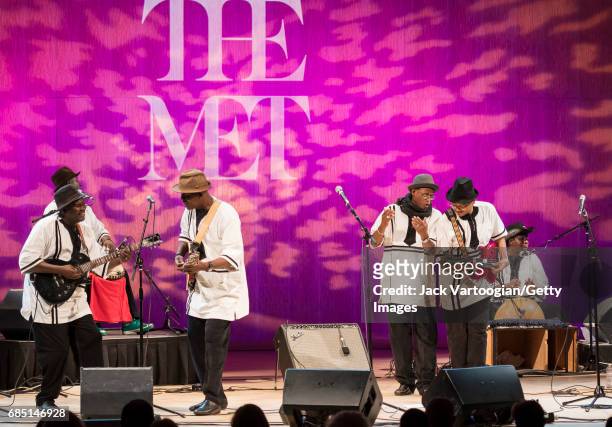 View of the Ali Farka Toure Band onstage during the Metropolitan Museum of Art/World Music Institute's 'Festival au Desert: Caravan of Peace' concert...