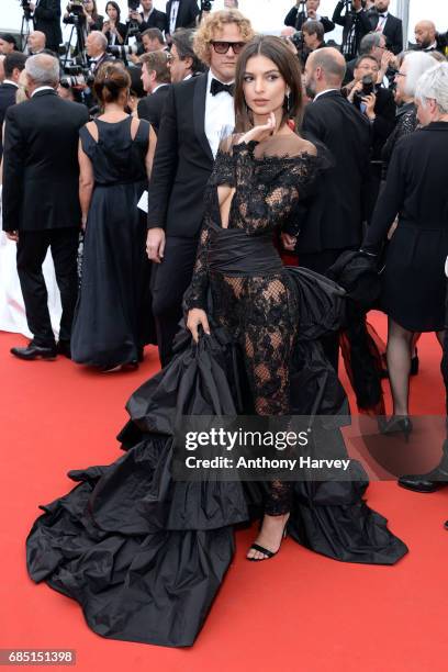 Emily Ratajkowski attends the "Nelyobov " screening during the 70th annual Cannes Film Festival at Palais des Festivals on May 18, 2017 in Cannes,...