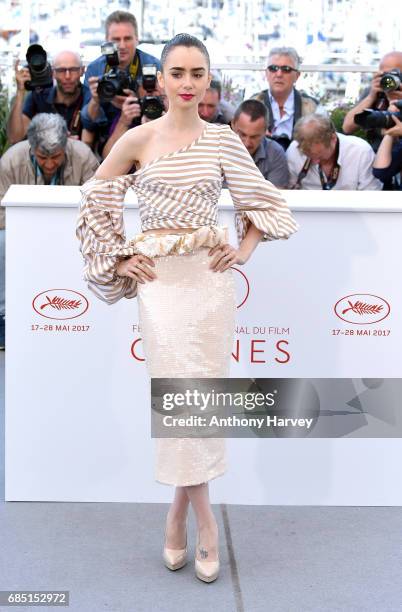 Lily Collins attends the "Okja" Photocall during the 70th annual Cannes Film Festival at Palais des Festivals on May 19, 2017 in Cannes, France.