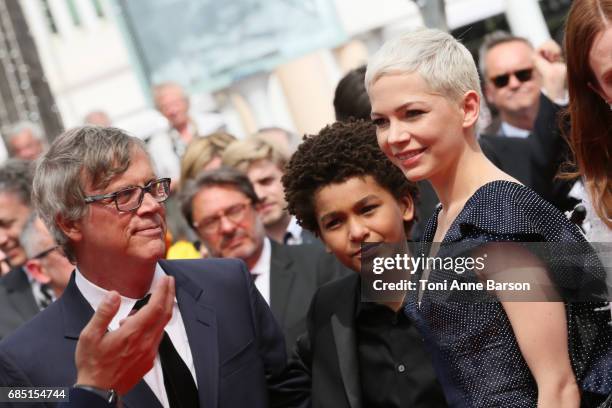 Todd Haynes, actor Jaden Michael and actress Michelle Williams attend the "Wonderstruck " screening during the 70th annual Cannes Film Festival at...