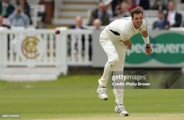 Steven Finn of Middlesex bowls during day one of the Specsavers County Championship Division One cricket match between Middlesex and Surrey at the...