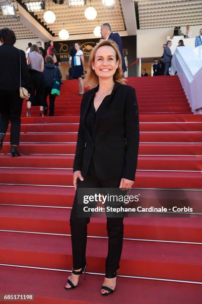 Actress Sandrine Bonnaire attends the "Faces, Places " screening during the 70th annual Cannes Film Festival at Palais des Festivals on May 19, 2017...