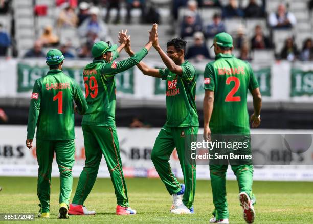 Dublin , Ireland - 19 May 2017; Mushfiqur Rahim of Banglasdesh, second from right, is congratulated by Soumya Sarkar of Bangladesh after claiming the...