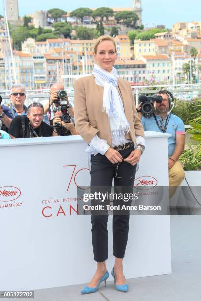 Uma Thurman attends the Jury un Certain Regard photocall during the 70th annual Cannes Film Festival at Palais des Festivals on May 18, 2017 in...