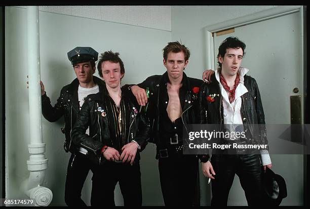 The Clash on the first night of their 1979 American tour. From left to right: Joe Strummer, Topper Headon, Paul Simonon, and Mick Jones.