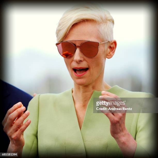 Actress Tilda Swinton attends the 'Okja' photocall during the 70th annual Cannes Film Festival at Palais des Festivals on May 19, 2017 in Cannes,...