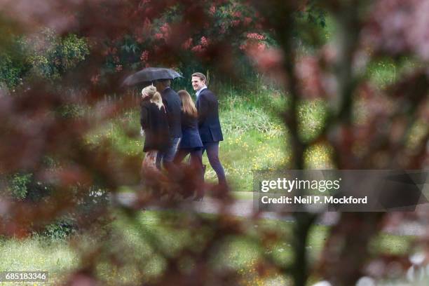 Family and friends leave a wedding rehearsal at St Mark's Church ahead of the Wedding of Pippa Middleton and James Matthews on May 19, 2017 in...