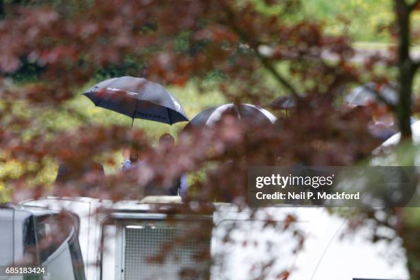 Family and friends leave a wedding rehearsal at St Mark's Church ahead of the Wedding of Pippa Middleton and James Matthews on May 19, 2017 in...