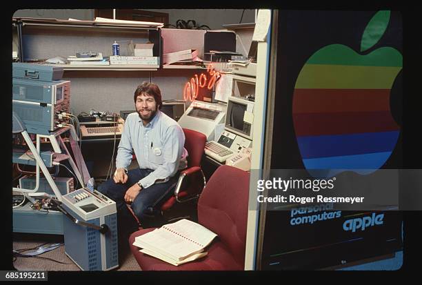 Steve Wozniak, co-founder of Apple Computer, works on hardware in his office.
