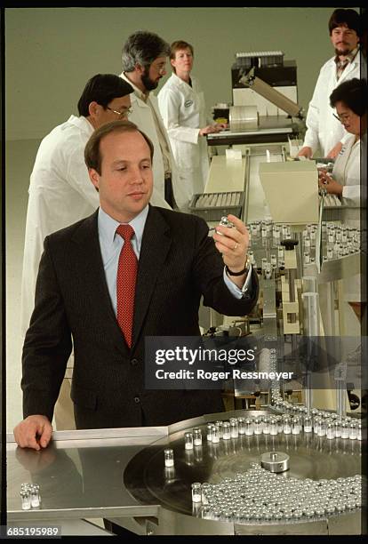 Robert Swanson, founder and CEO of Genentech, a biotechnology companie, poses in the Genentech labs.