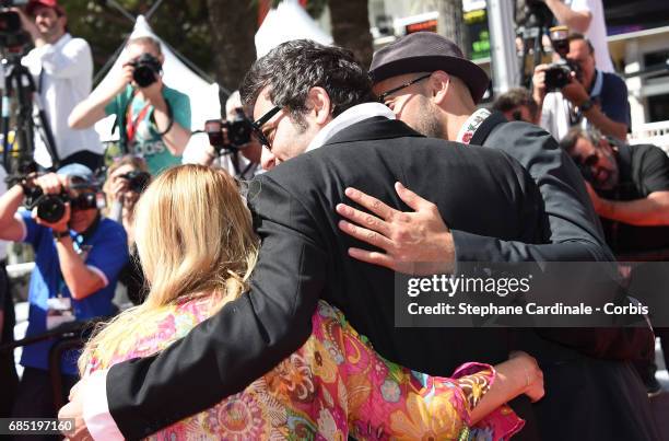 Director JR and composer Matthieu Chedid attend the "Faces, Places " premiere during the 70th annual Cannes Film Festival at Palais des Festivals on...