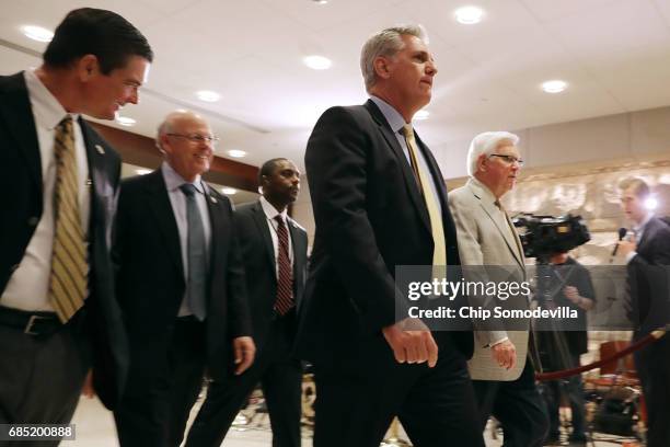 House Majority Leader Kevin McCarthy and fellow House members arrive for a meeting with Deputy U.S. Attorney General Rod Rosenstein at the U.S....