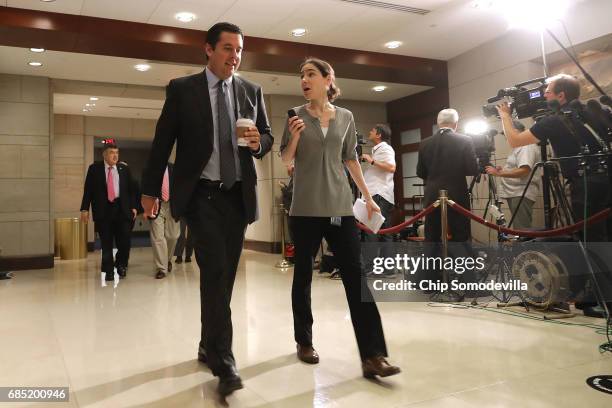 House Intelligence Committee Chairman Devin Nunes is questioned by a reporter as he heads into a meeting with Deputy U.S. Attorney General Rod...