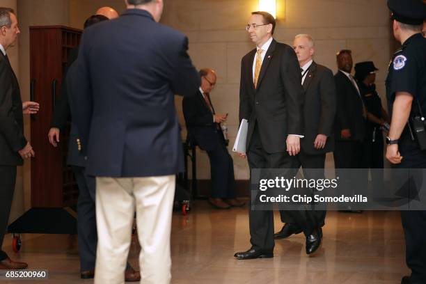 Deputy U.S. Attorney General Rod Rosenstein arrives for a closed-door briefing with members of the House of Representatives at the U.S. Capitol May...