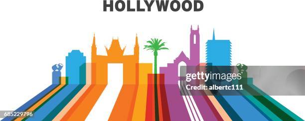 gefütterte hollywood stadtbild - hollywood california stock-grafiken, -clipart, -cartoons und -symbole