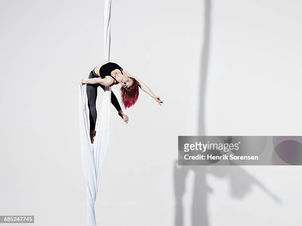 circus artist in trapeze - trapéziste photos et images de collection