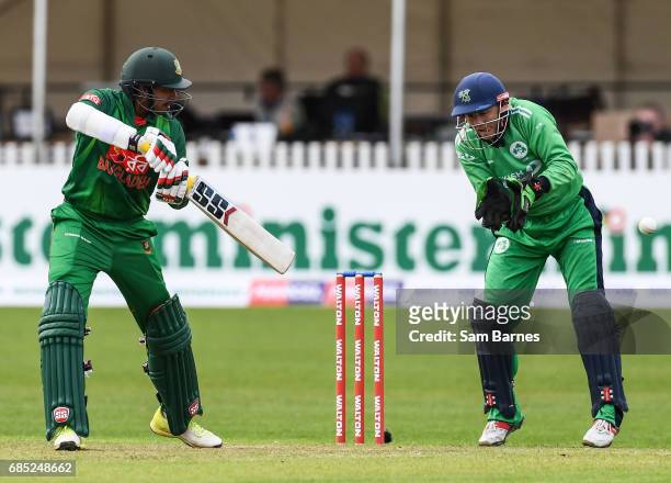 Dublin , Ireland - 19 May 2017; Soumya Sarkar of Bangladesh and Niall O'Brien of Ireland during the One Day International match between Ireland and...