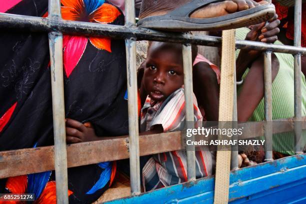 Picture shows South Sudanese refugees at a UN camp in al-Waral, in Sudan's White Nile state, south of Khartoum, on May 18 2017. More than 95,000...