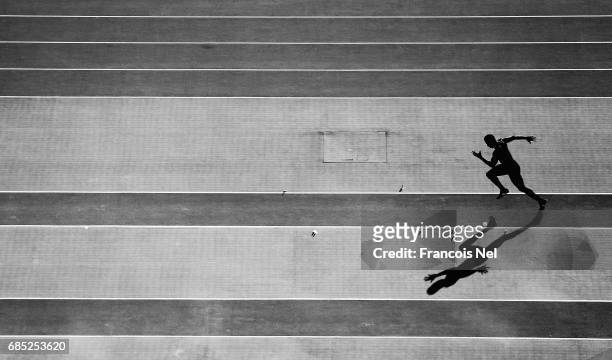 Yahya Berrabah of Marocco competes in the Mens Long Jump Final during day eight of Baku 2017 - 4th Islamic Solidarity Games at the Baku Olympic...