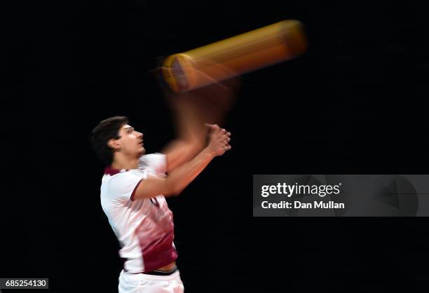 Mahdi Sammoud of Qatar serves in the Mens Volleyball Group B match between Qatar and Morocco during day eight of Baku 2017 - 4th Islamic Solidarity...