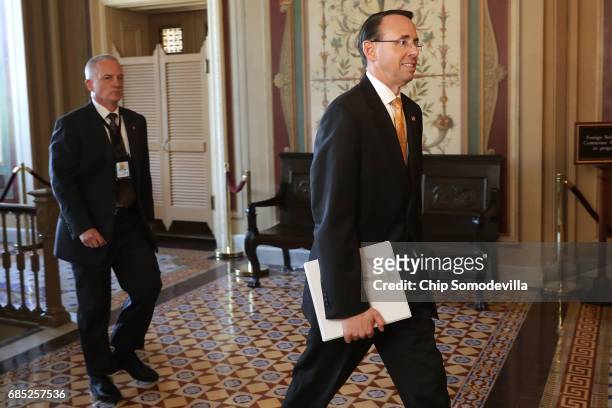 Deputy U.S. Attorney General Rod Rosenstein leaves the U.S. Capitol following a closed-door briefing with members of the House of Representatives May...