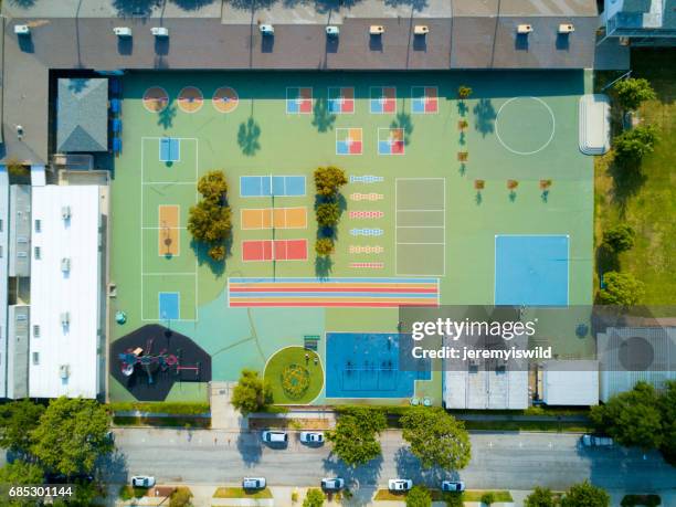 aerial of playground - playground equipment stock pictures, royalty-free photos & images