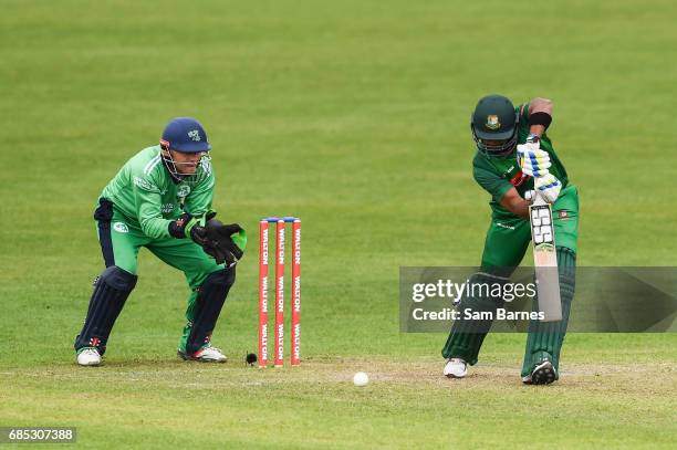 Dublin , Ireland - 19 May 2017; Sabbir Rahman of Bangladesh and Niall O'Brien of Ireland during the One Day International match between Ireland and...