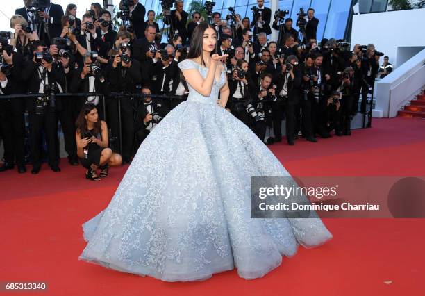 Aishwarya Rai Bachchan attends the "Okja" screening during the 70th annual Cannes Film Festival at Palais des Festivals on May 19, 2017 in Cannes,...