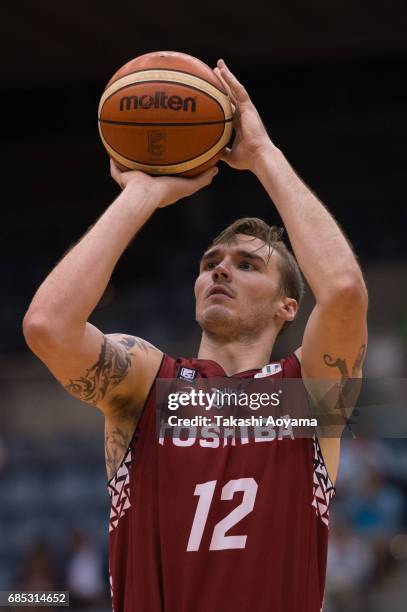 Ryan Spangler of the Kawasaki Brave Thunders shoots a free throw during the B. League 2017 semi final match between Toshiba Kawasaki Brave Thunders...