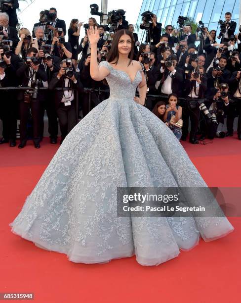 Aishwarya Rai Bachchan attends the "Okja" screening during the 70th annual Cannes Film Festival at Palais des Festivals on May 19, 2017 in Cannes,...