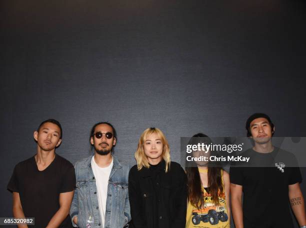 Joe Chun, Alex Hwang, Sally Kang, Jennifer Rim, and Daniel Chae of Run River North pose for portraits prior to their performance at Shaky Knees Music...